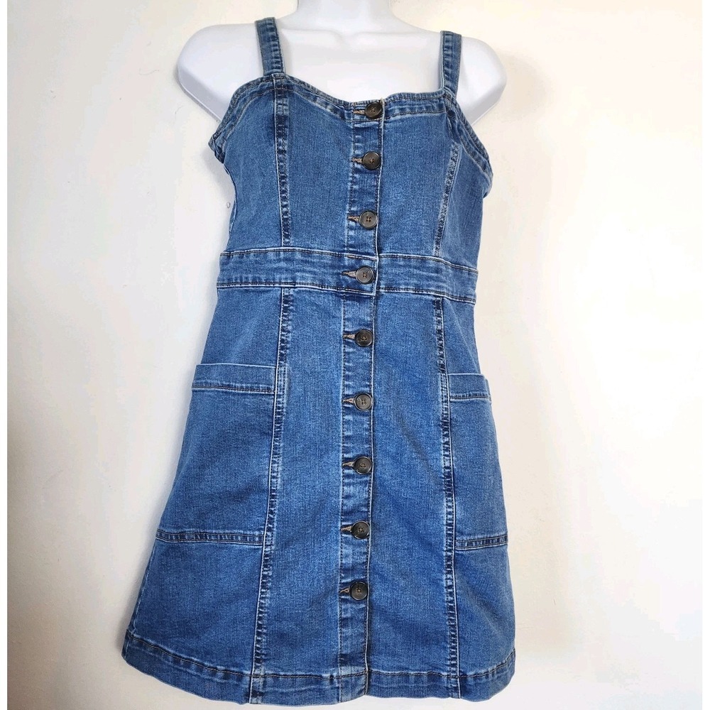 Aeropostale Denim Dress M Button Front Pockets Y2K 90s Style Overall Pinafore